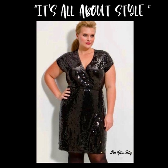 🆕Michael By Michael Kors Black Sequin Wrap Dress Plus Size 3X NWOT - Picture 3 of 11